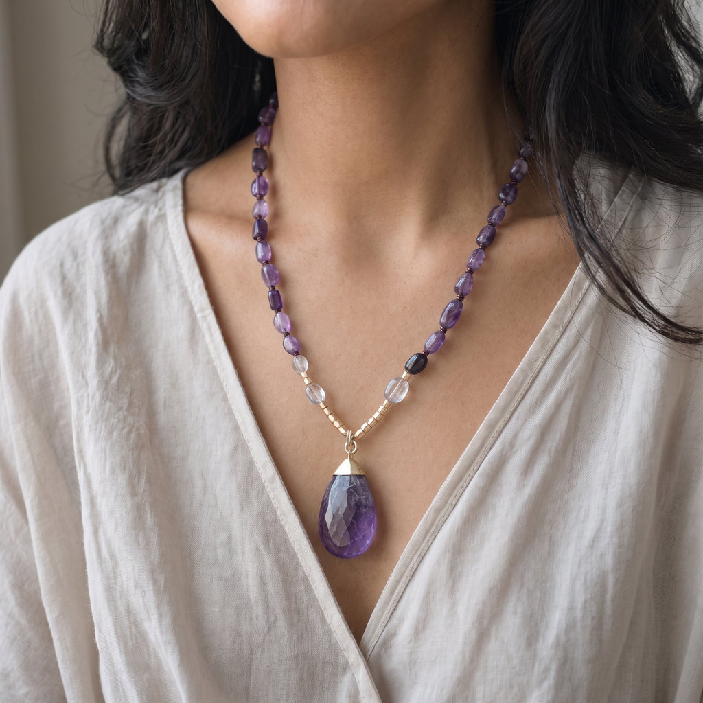 Tranquility Amethyst Statement Necklace - Close-up