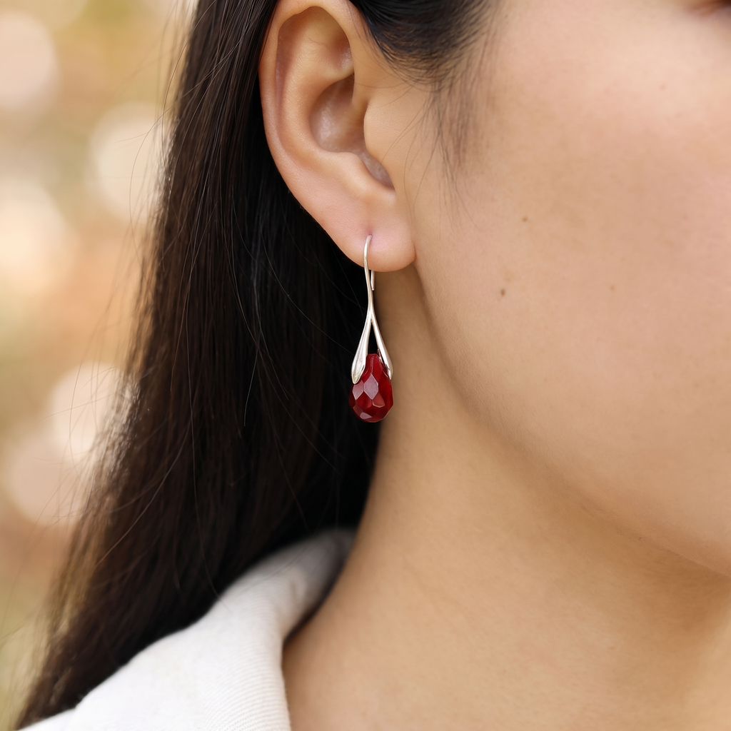 Grounded Red Jasper Drop Earrings - Close-up