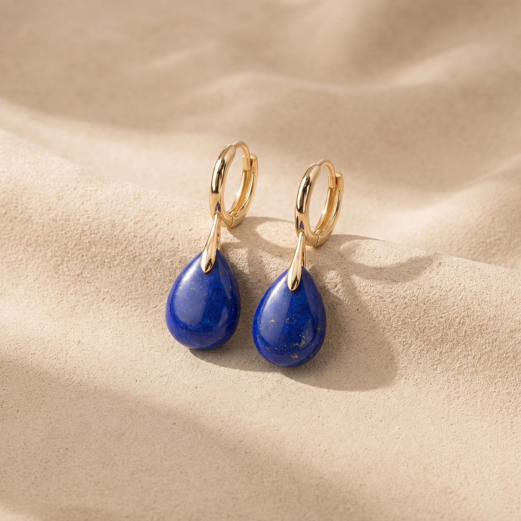 Wisdom Lapis Waterdrop Huggie Earrings - Studio