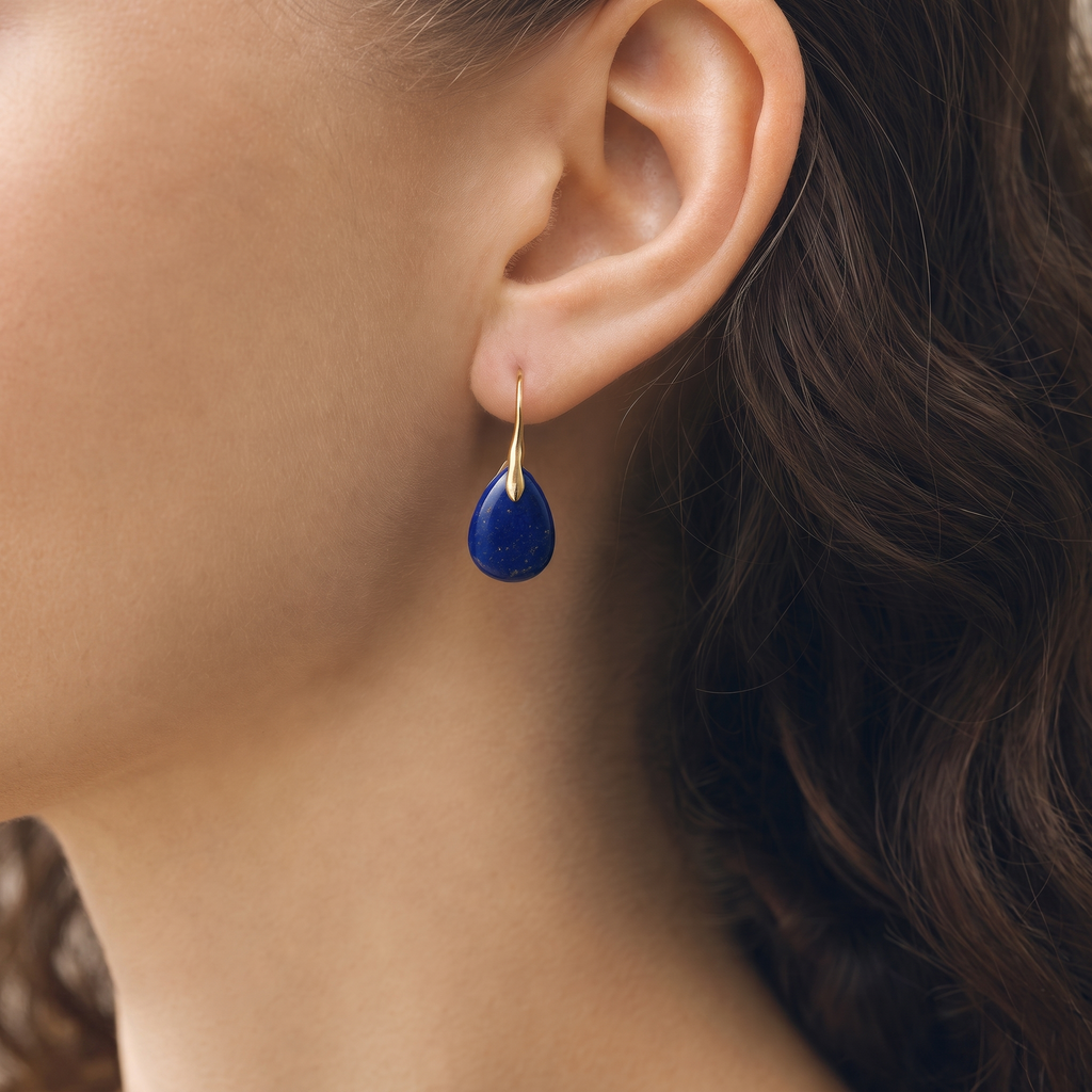 Wisdom Lapis Waterdrop Huggie Earrings - Close-up