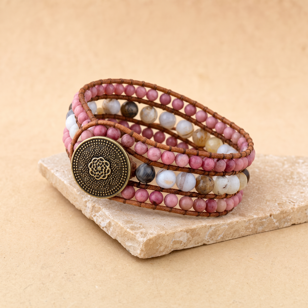 Grounded Rhodonite Jasper Wrap Cuff - Studio