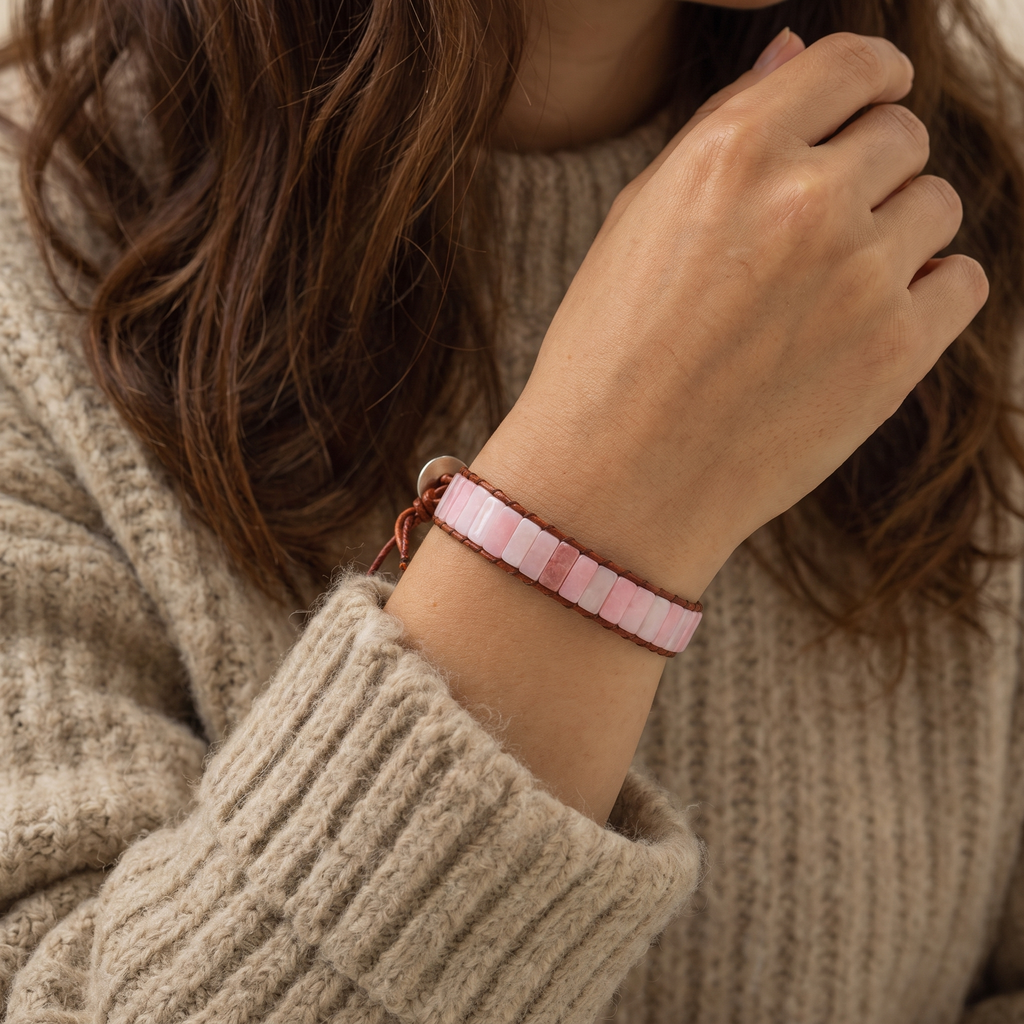 Wildflower Pink Opal Wrap Bracelet - Close-up