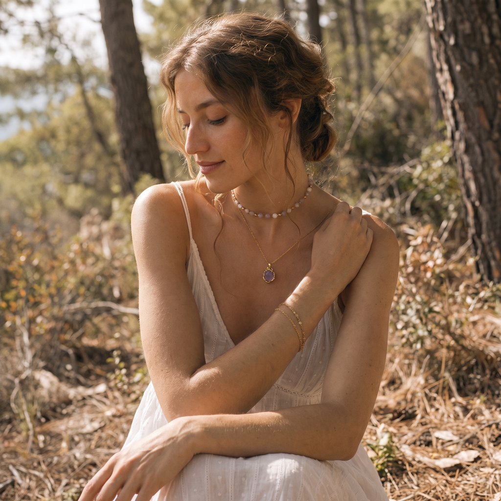 New Beginnings Moonstone Amethyst Necklace - Lifestyle