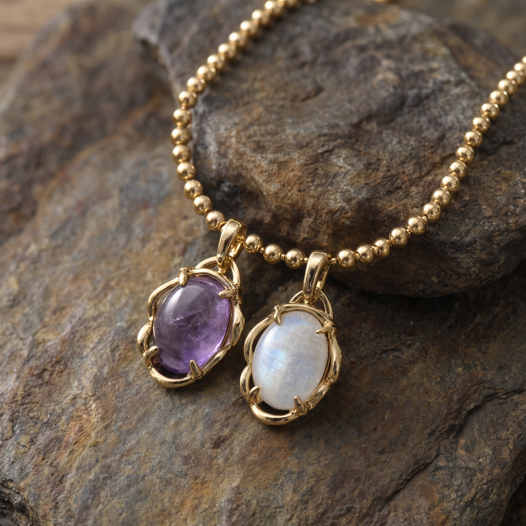 New Beginnings Moonstone Amethyst Necklace - Close-up
