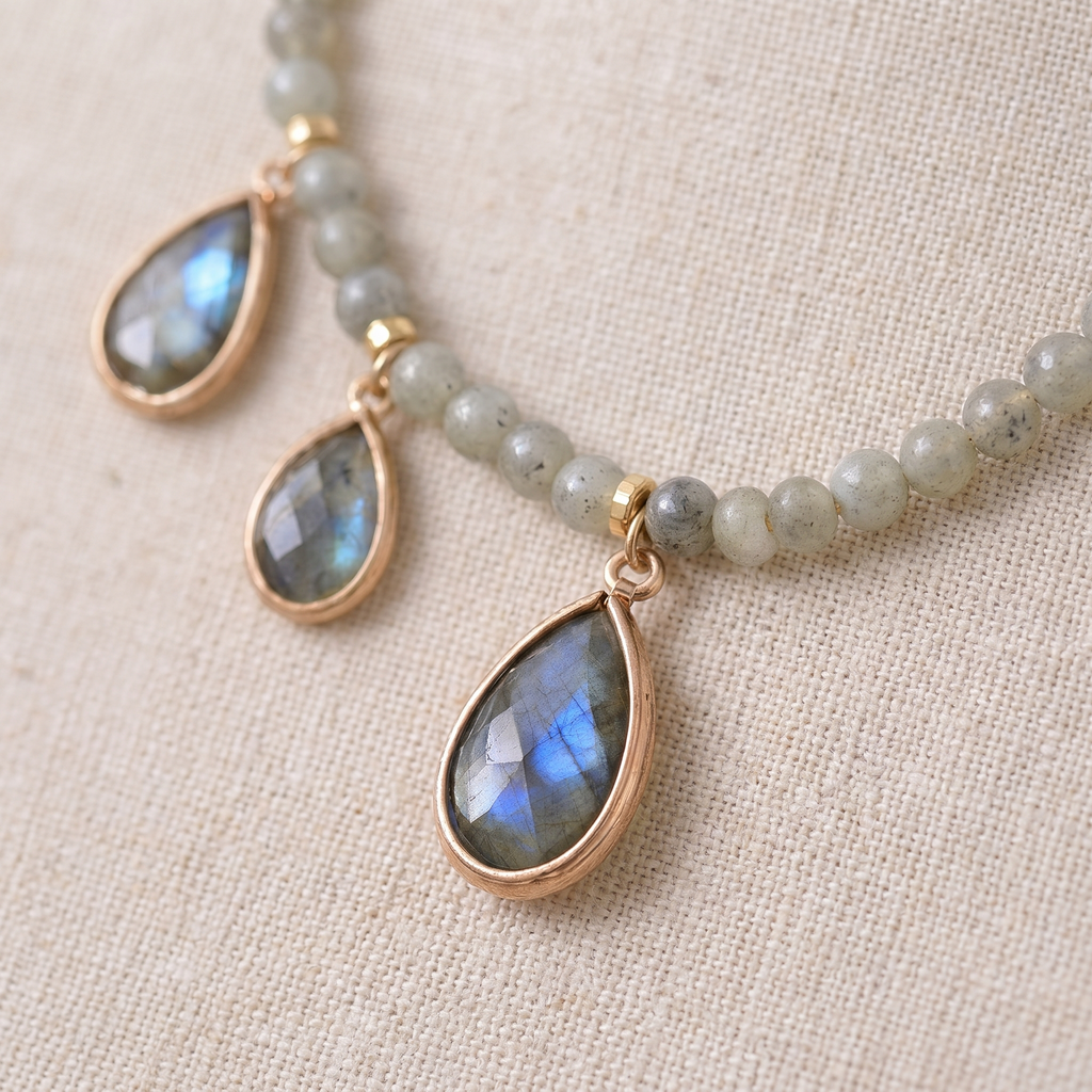 Aura Labradorite Teardrop Necklace - Close-up