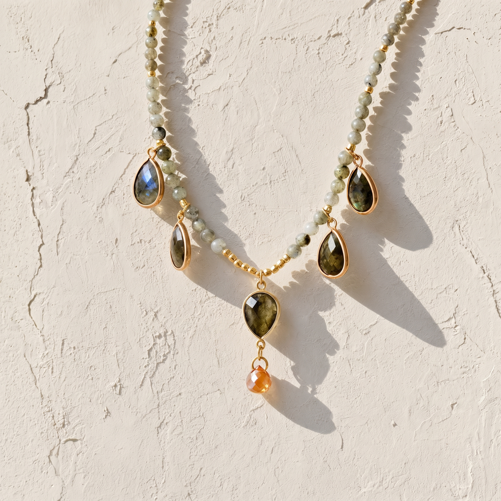 Aura Labradorite Teardrop Necklace - Flat-lay