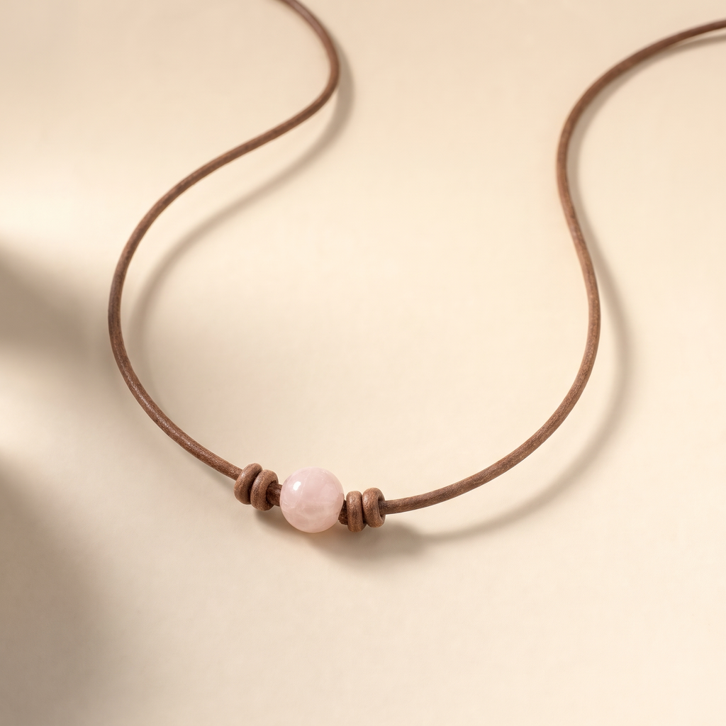 Loving Rose Quartz Leather Choker - Studio