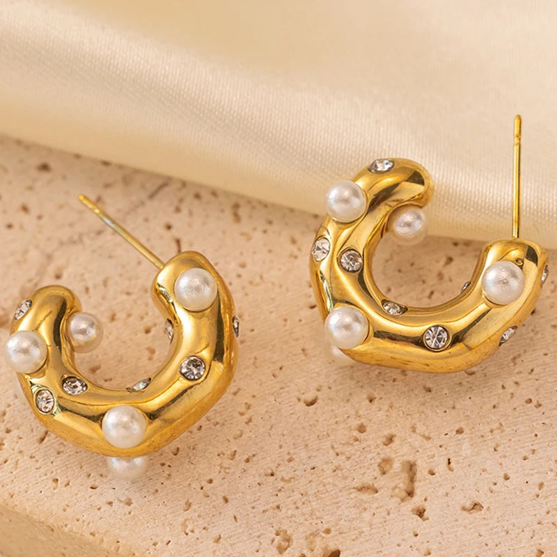 Gem-Embellished U-Shape Hoop Earrings