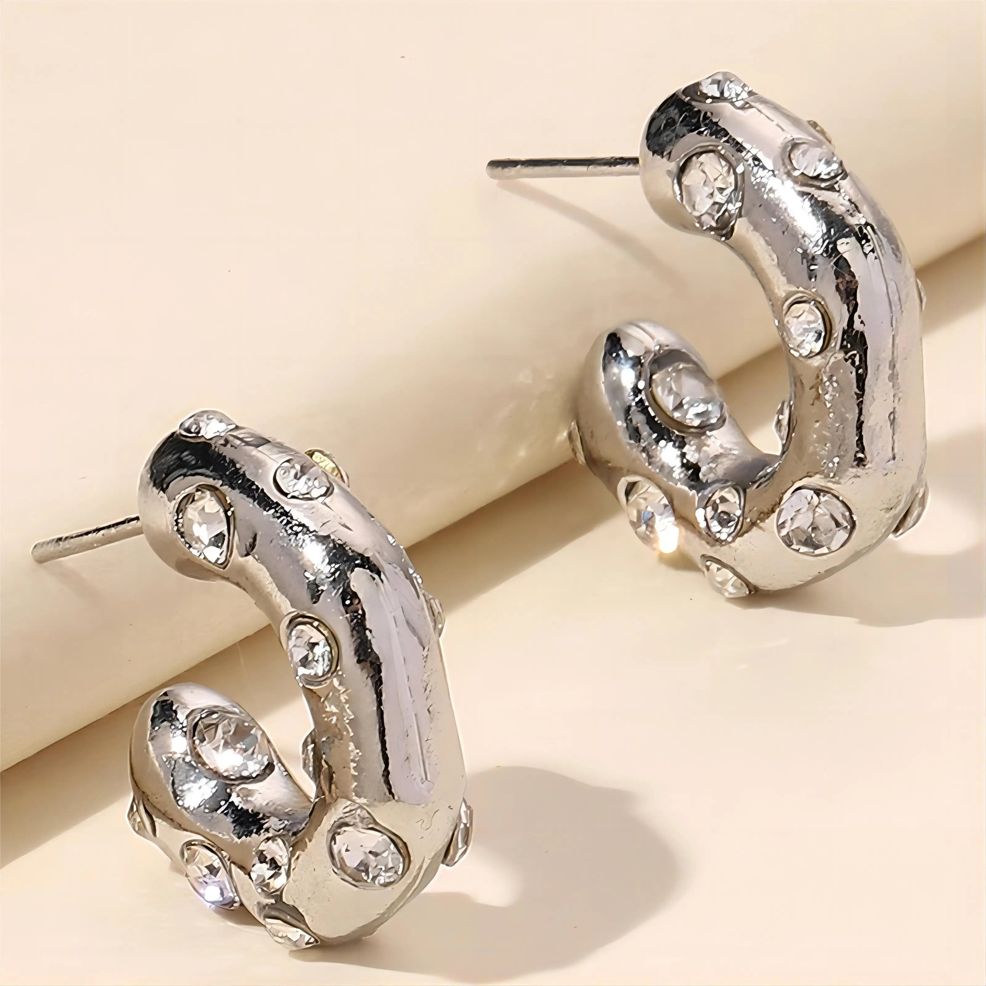 Gem-Embellished U-Shape Hoop Earrings