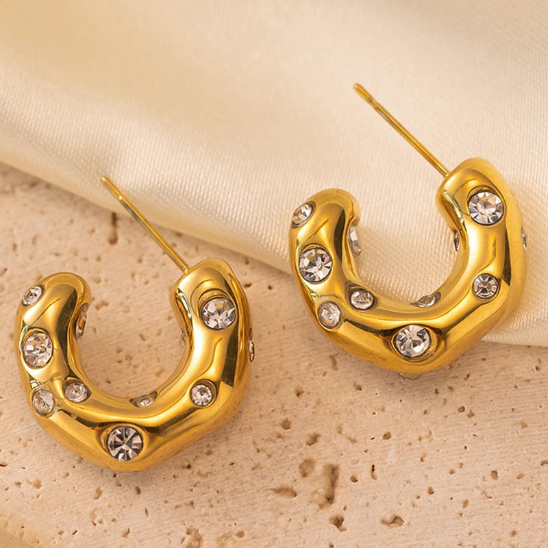 Gem-Embellished U-Shape Hoop Earrings