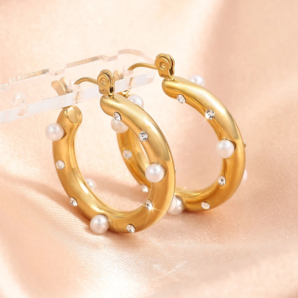 Gem-Embellished U-Shape Hoop Earrings