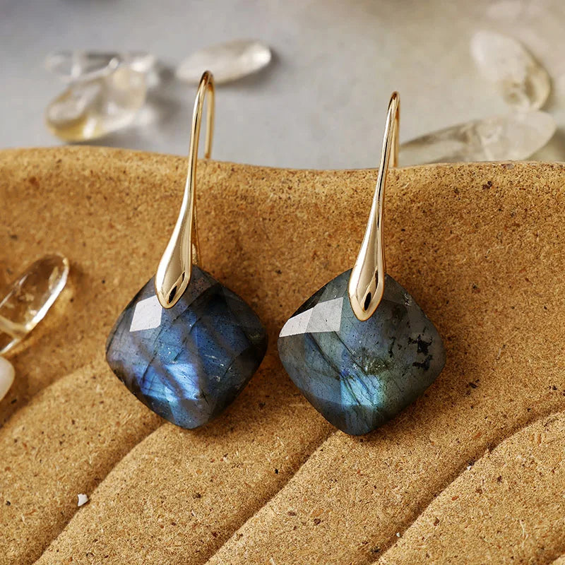 Luxury Labradorite Geometric Drop Earrings