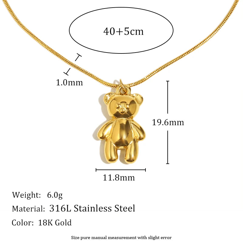 Playful Golden Bear Charm Necklace