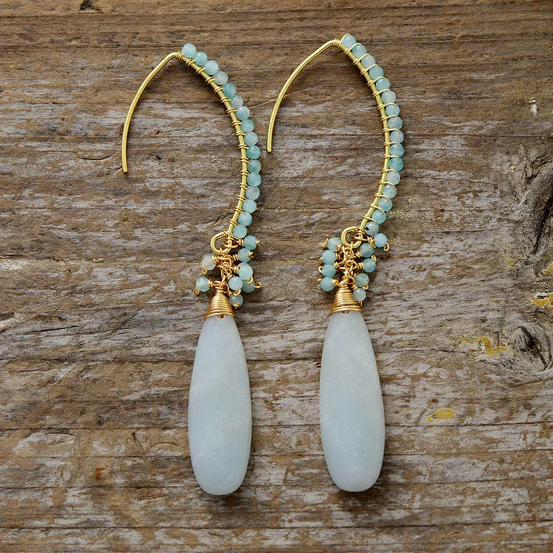 Elegant Amazonite & Gold Drop Earrings