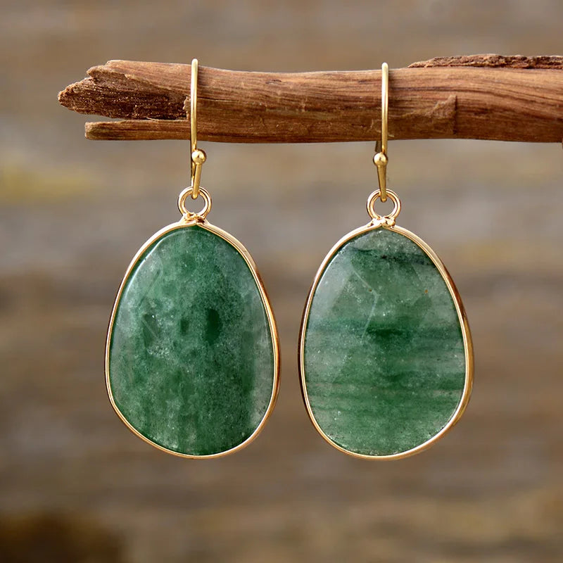 Green Aventurine Gold Drop Earrings