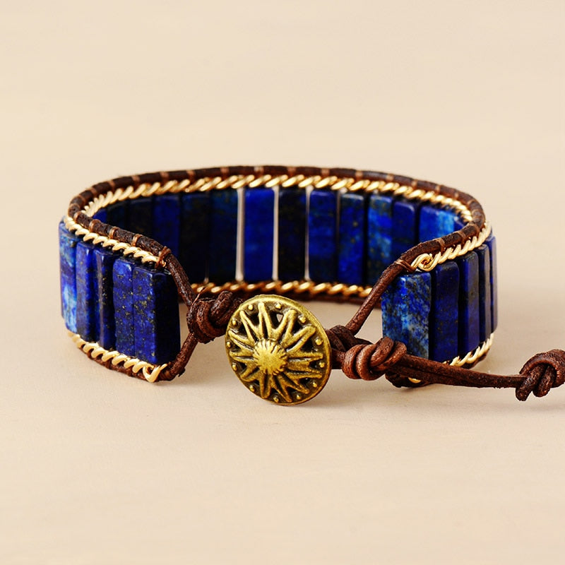 Lapis Lazuli Gold Leather Bangle