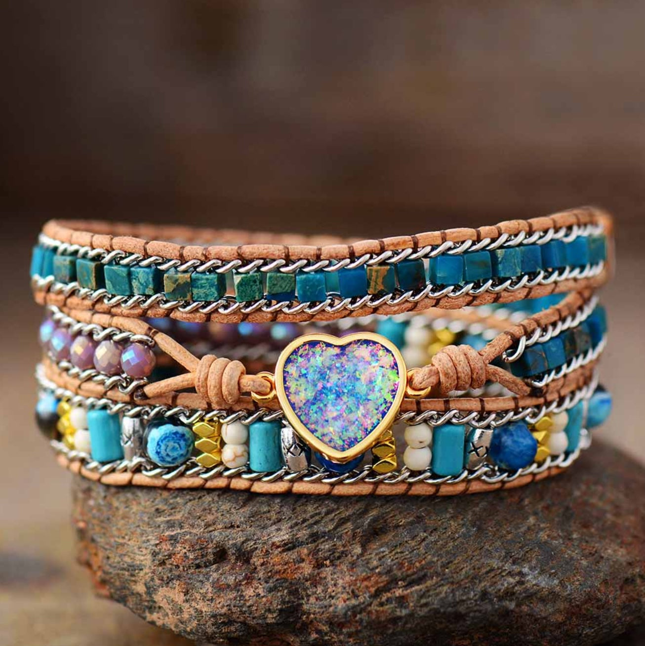 Jasper Leather Opal Bracelet