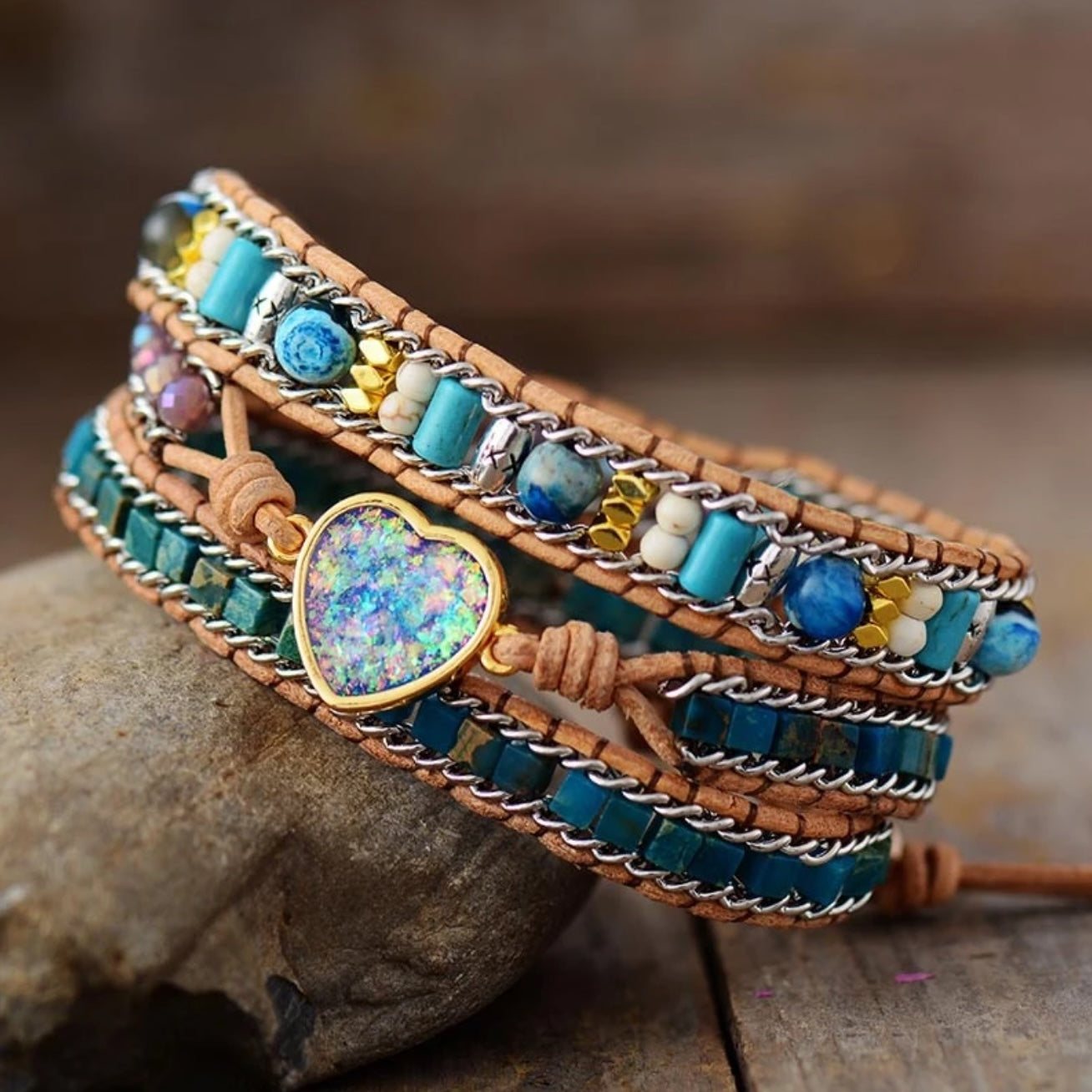 Jasper Leather Opal Bracelet