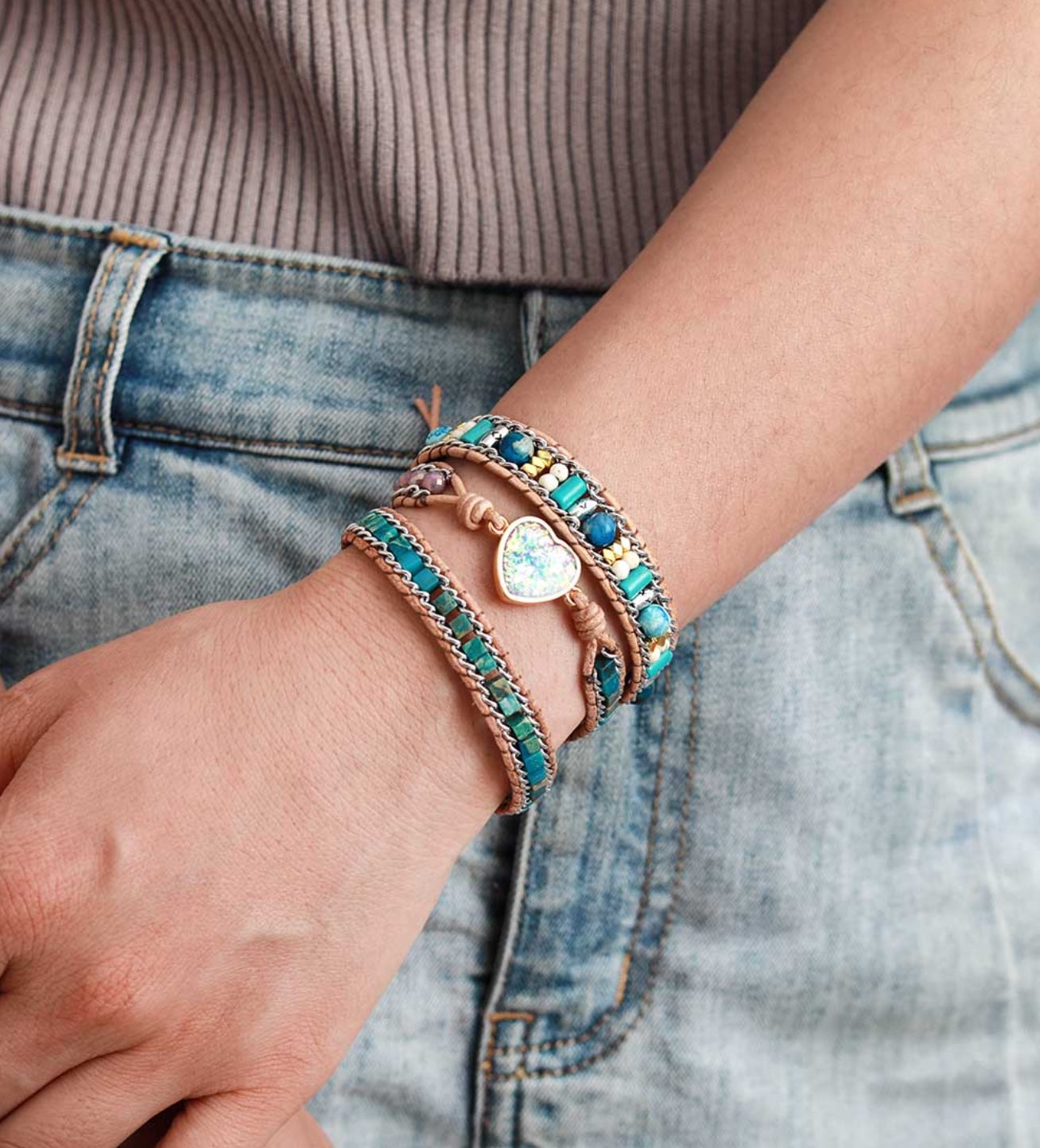 Jasper Leather Opal Bracelet