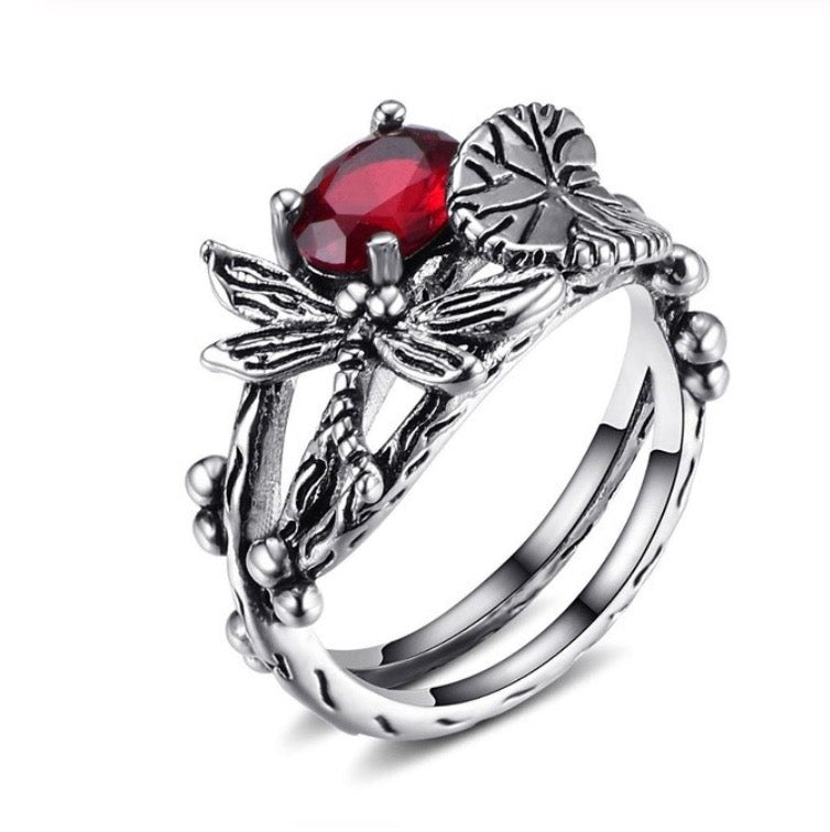 Handmade Lotus Gem Dragonfly Ring