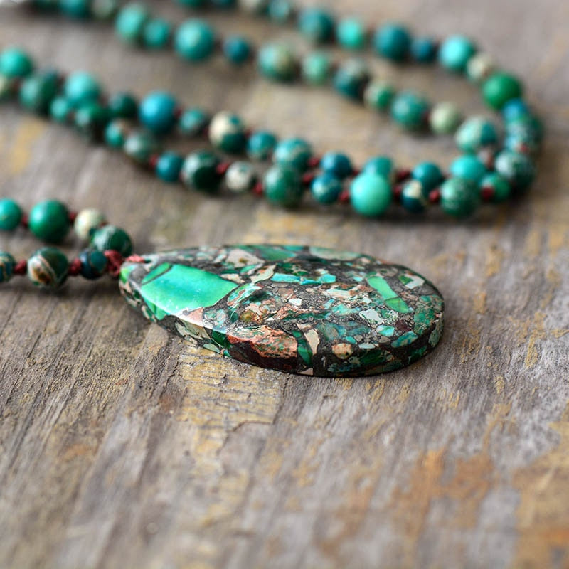 Imperial Jasper Moss Stone Necklace