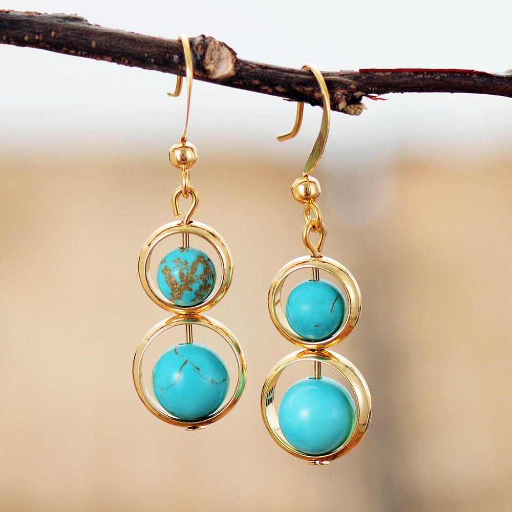 Sphere Turquoise Gold Dangle Earrings