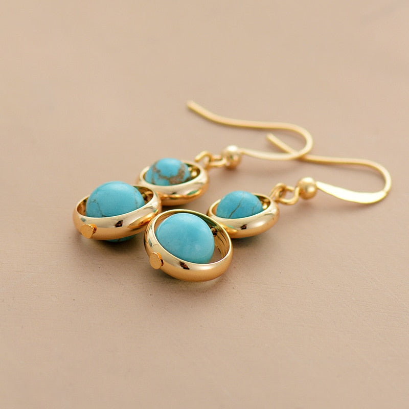 Sphere Turquoise Gold Dangle Earrings