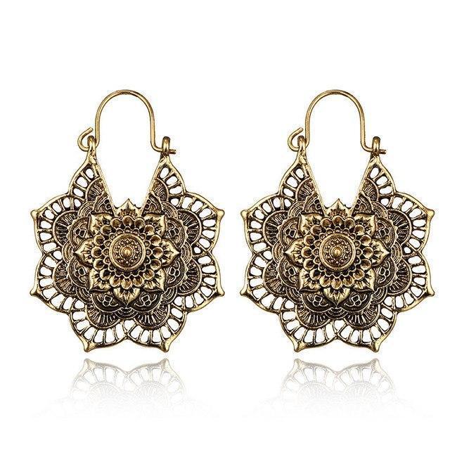 Boho Mandala Hoop Earrings Boho Peak Gold Mandala