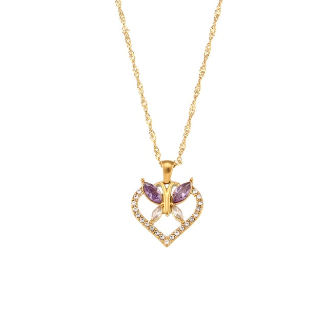 Butterfly Heart Studded Necklace