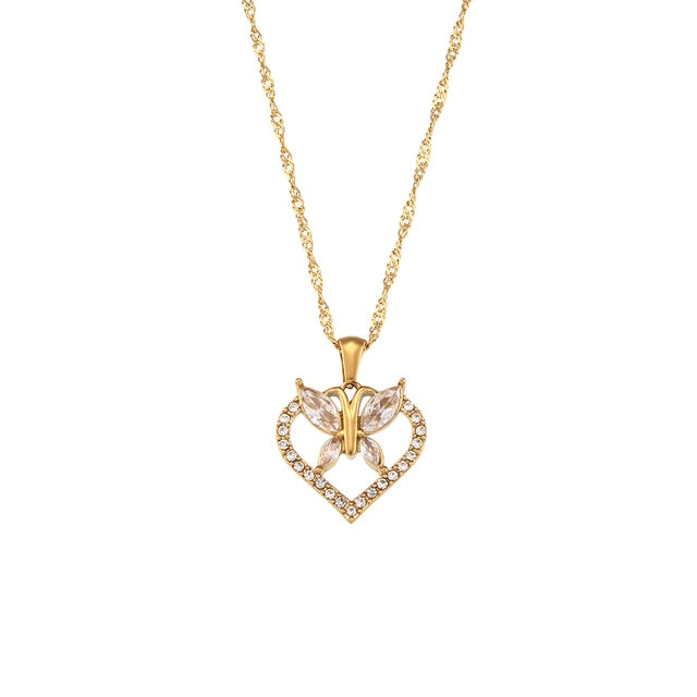 Butterfly Heart Studded Necklace