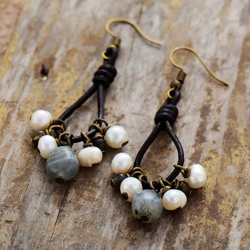 Freshwater Pearl & Labradorite Drop Earrings