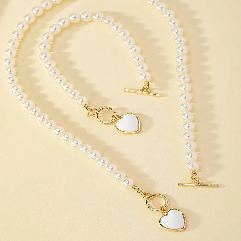 Beaded Heart Pendant & Bracelet Set