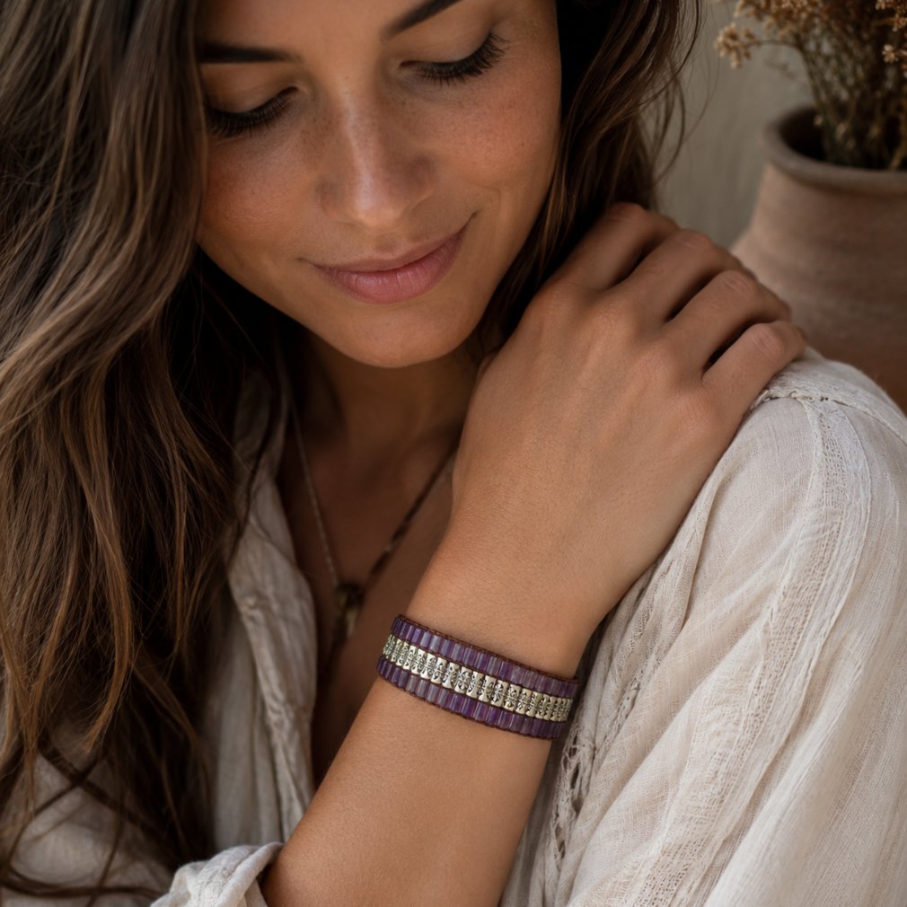 Lotus Amethyst Wrap Bracelet