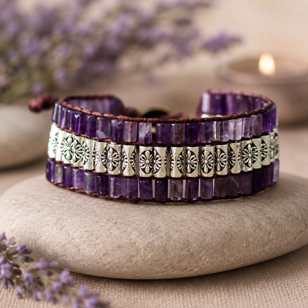 Lotus Amethyst Wrap Bracelet