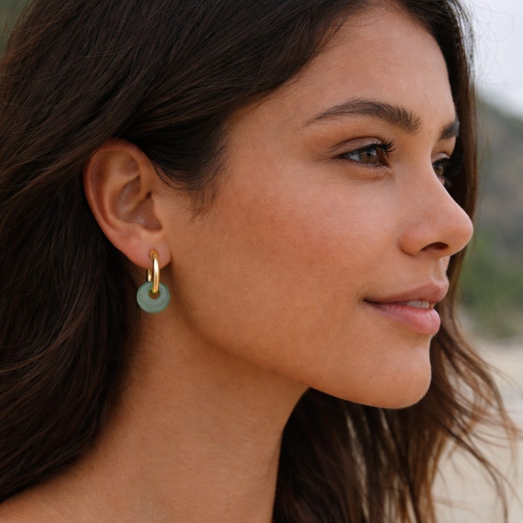 Aventurine Carabiner Fish-hook Earrings