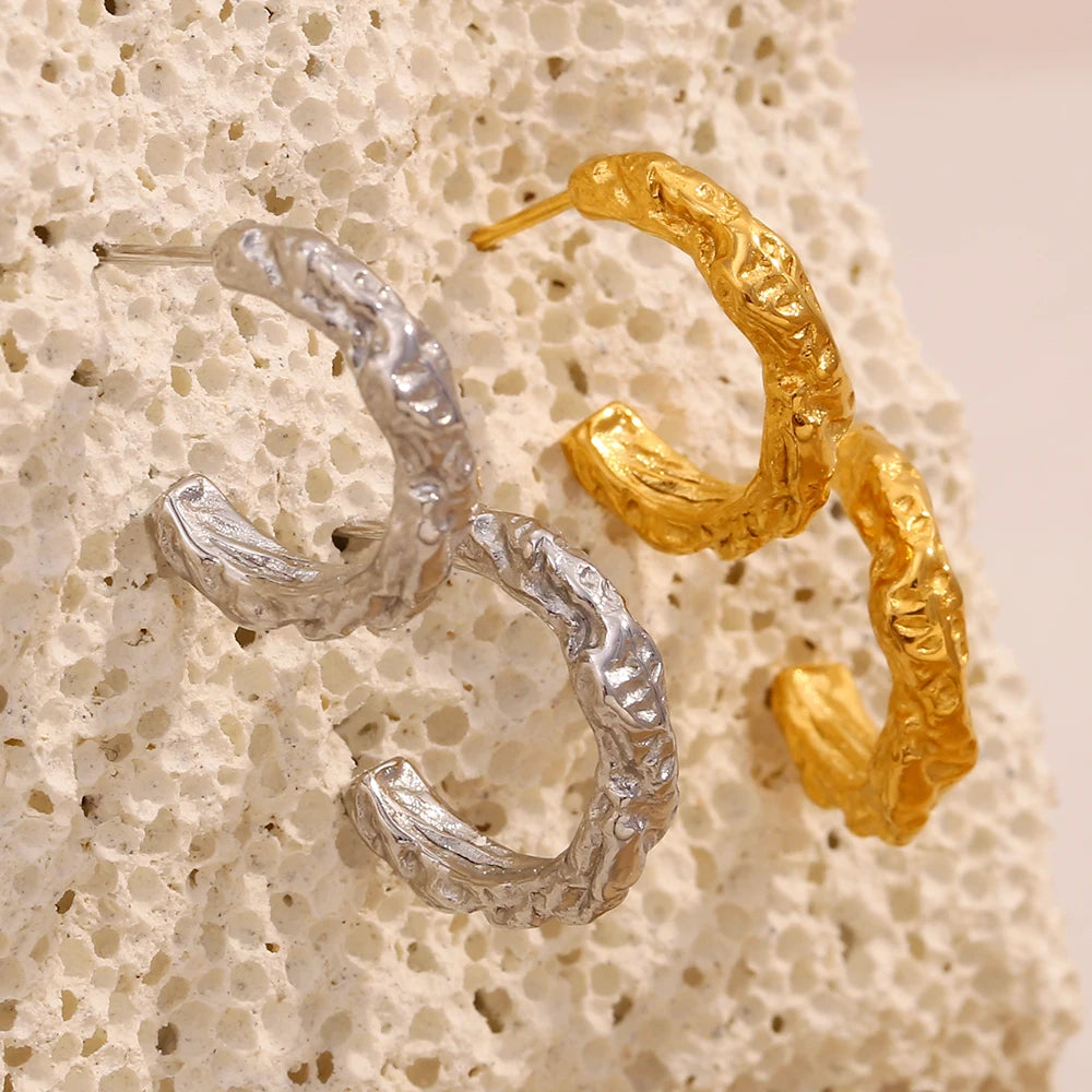 Golden Poise Textured Hoop Earrings