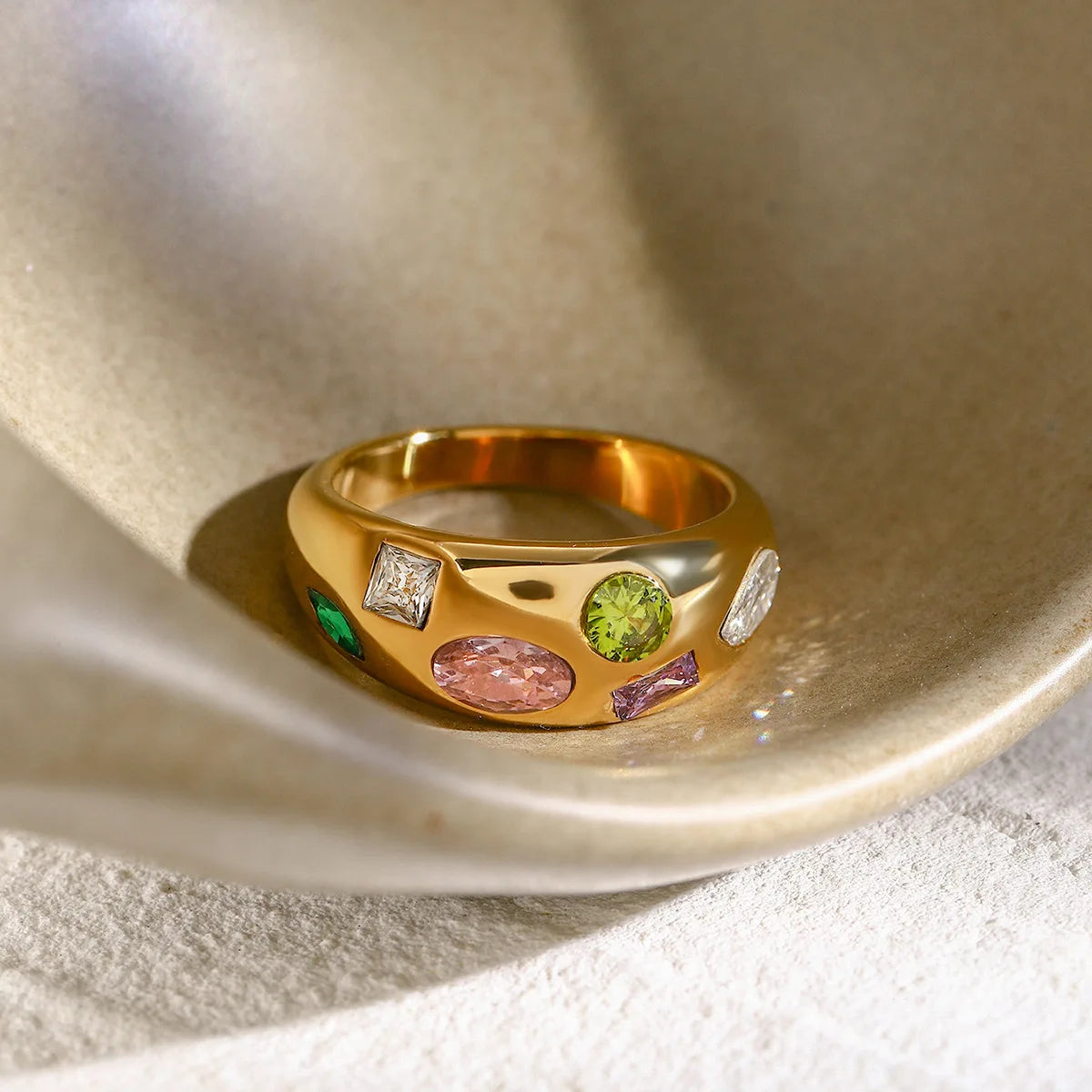 Geometric Symphony Gemstone Ring