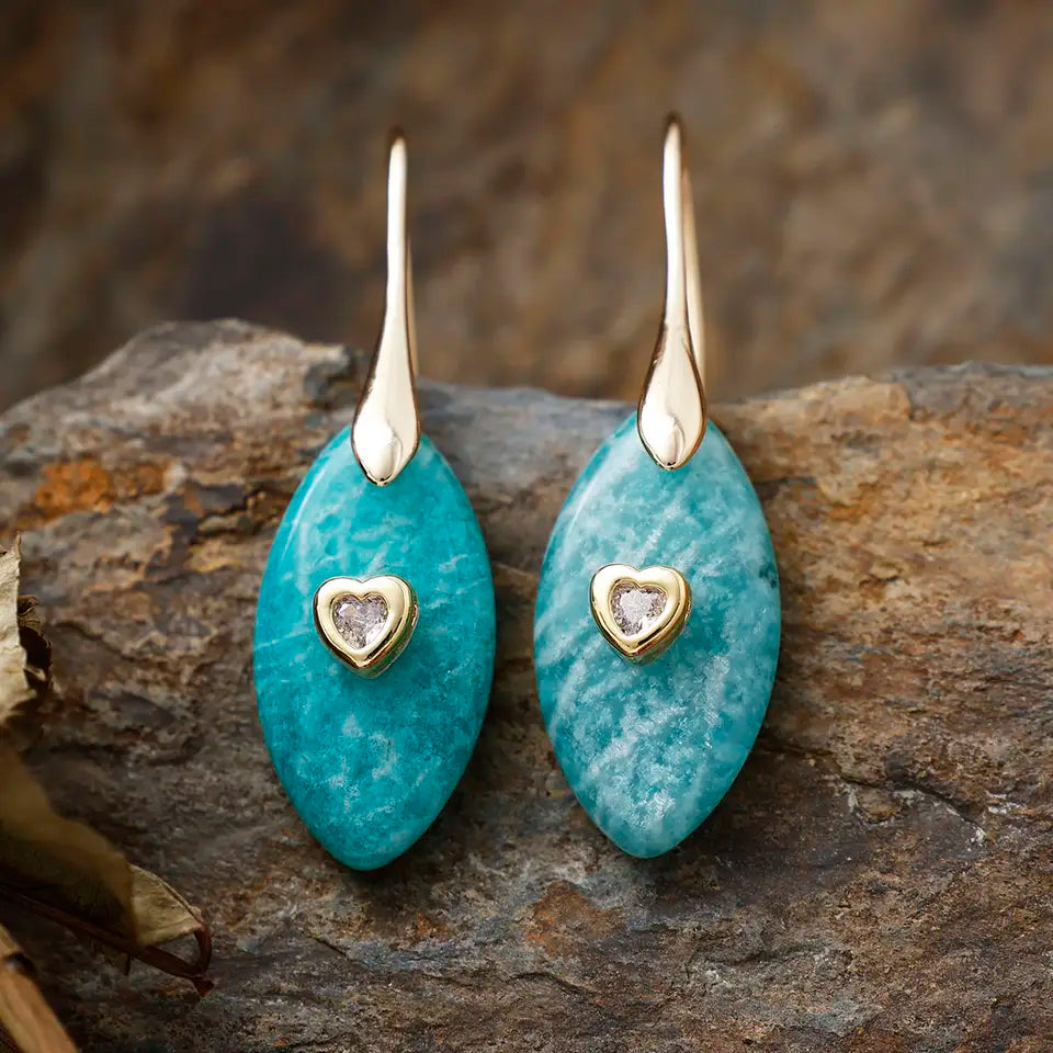 Wild Heart Rose Quartz Drop Earrings - Amazonite