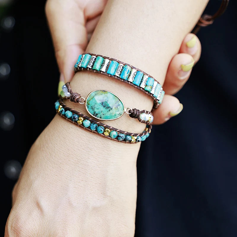 Bohemian Crystal Leather Wrap Bracelet