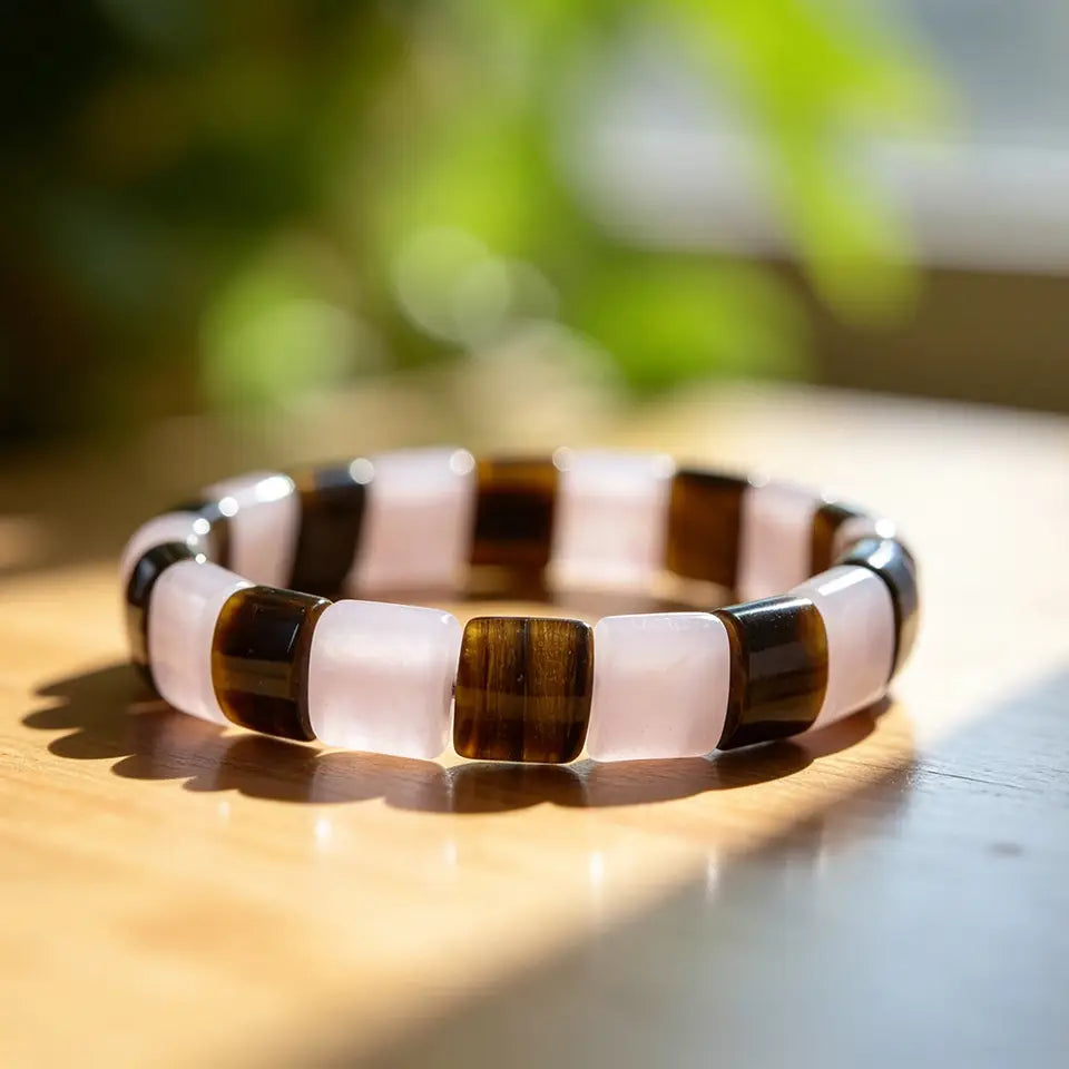 Quiet Confidence Tiger's Eye Stretch Bracelet - Rose Quartz & Tiger's Eye