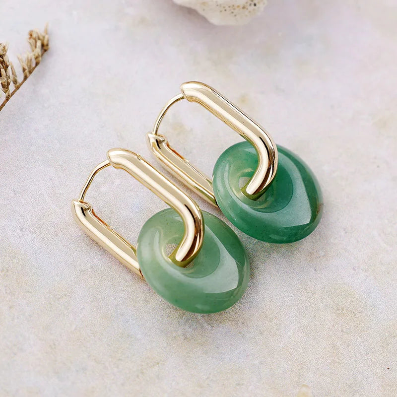 Aventurine Carabiner Fish-hook Earrings