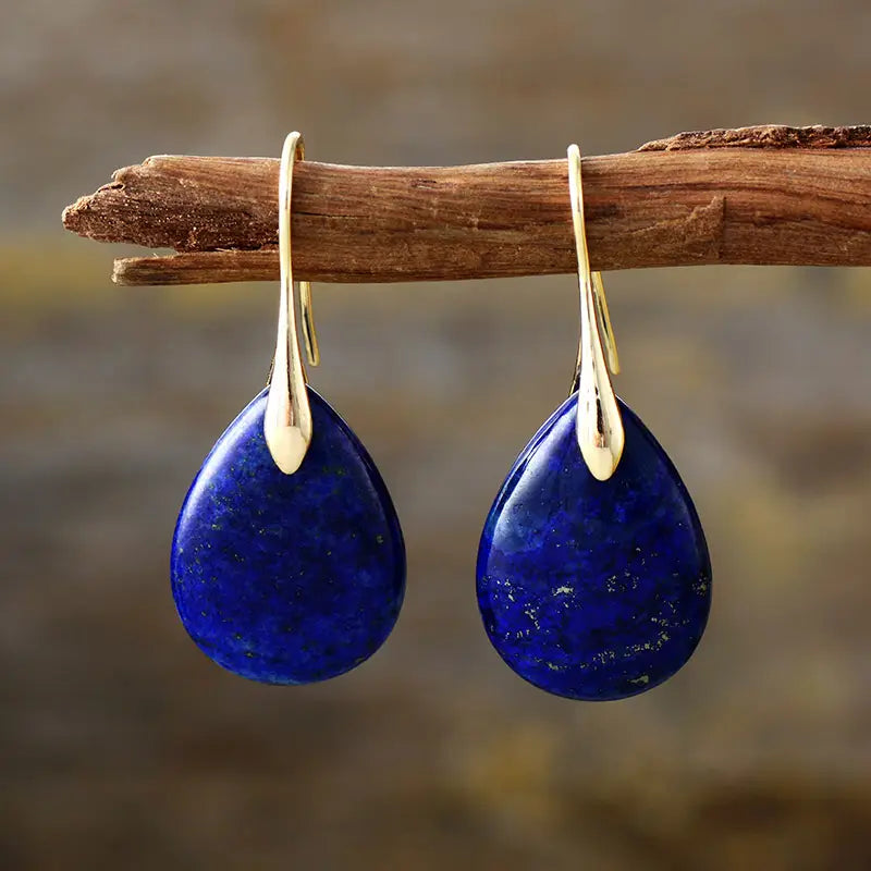 Wisdom Lapis Waterdrop Huggie Earrings - Gold