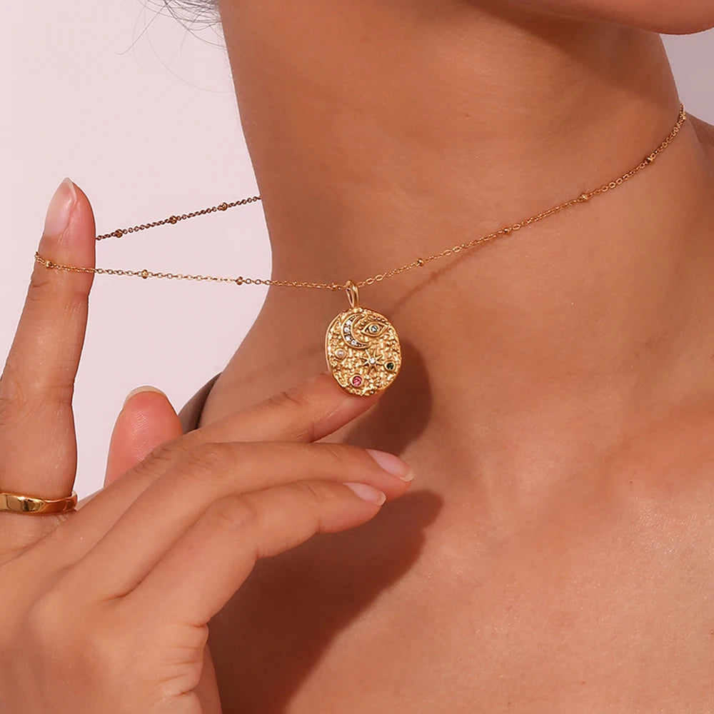 Crinkly Harmony Celestial Motifs Necklace