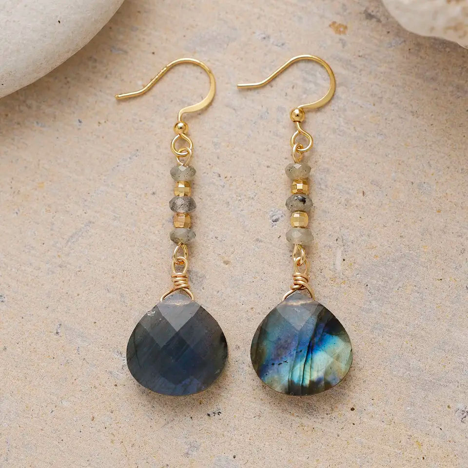 Free Spirit Wire-Wrapped Teardrop Earrings - Labradorite