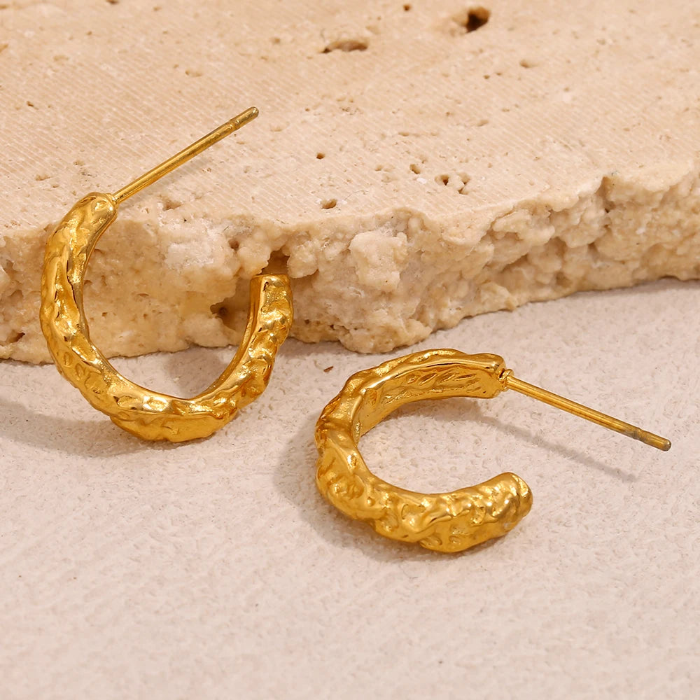 Golden Poise Textured Hoop Earrings