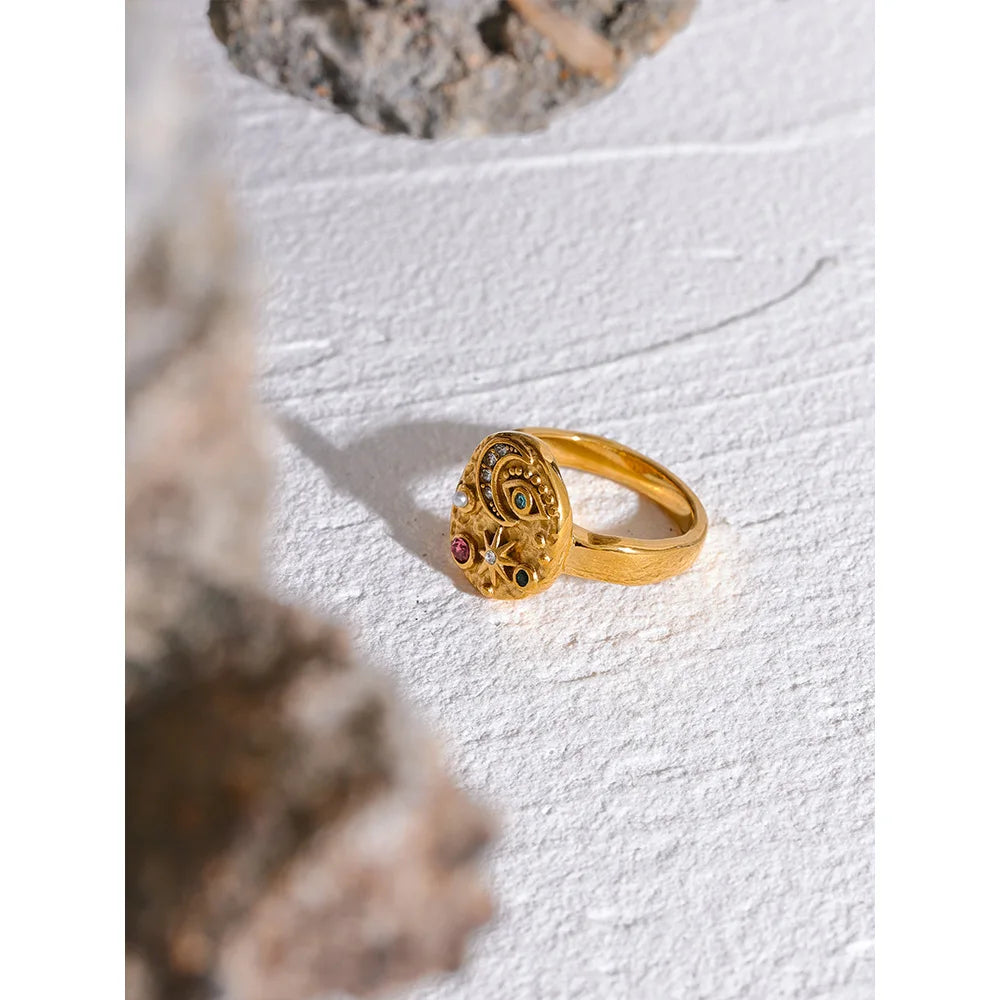 Crinkly Harmony Moon & Star Ring