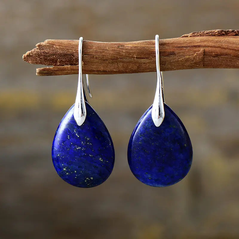 Wisdom Lapis Waterdrop Huggie Earrings - Silver