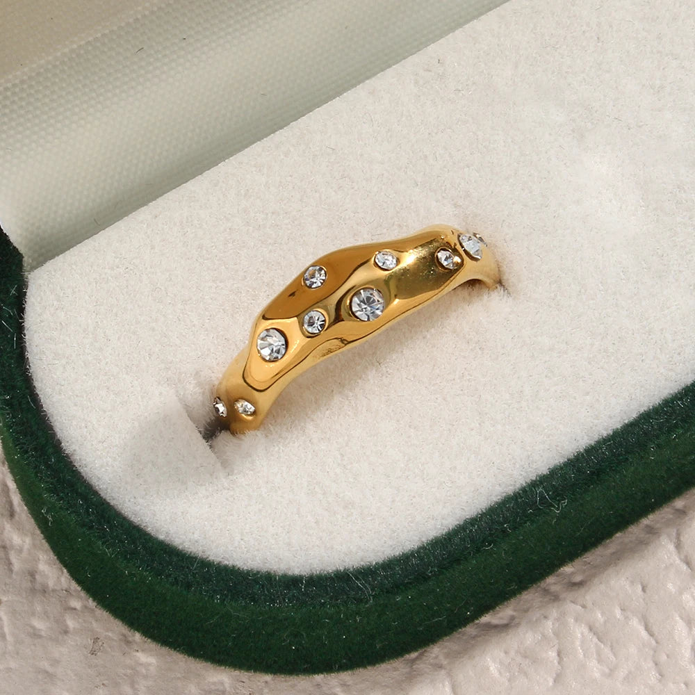 Asymmetrical Contours Inlaid Ring