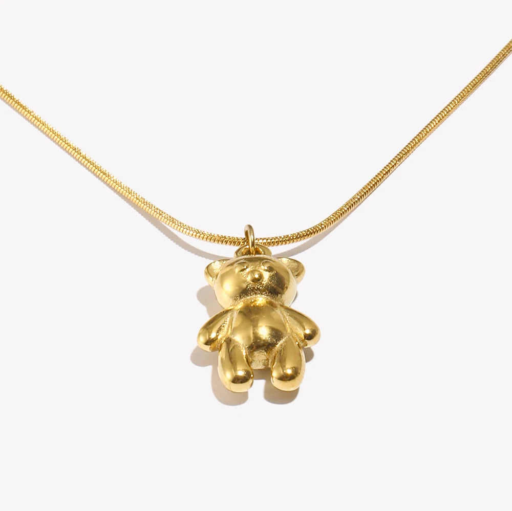 Playful Golden Bear Charm Necklace