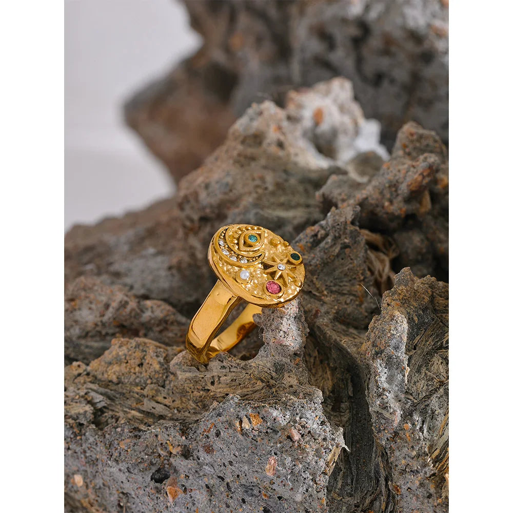 Crinkly Harmony Moon & Star Ring